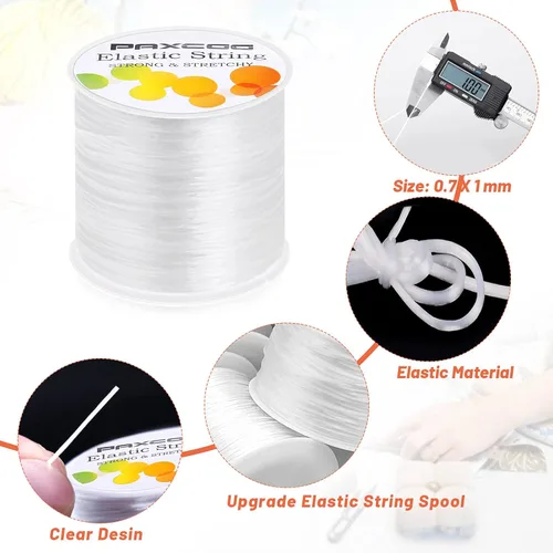 Miniatura 2 de Paxcoo Cordón elástico de 0.039 in para hacer joyas y hacer pulseras, color blanco