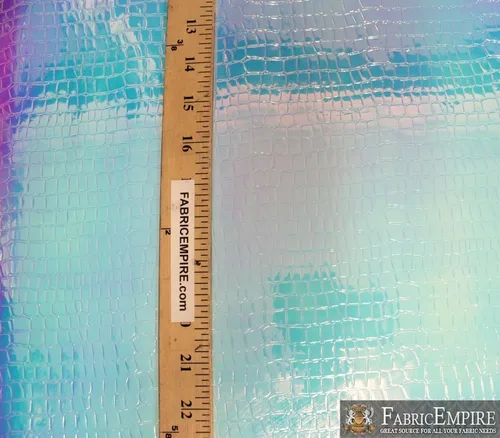 Miniatura 5 de Fabric Empire Tapicería de vinilo en relieve cocodrilo holográfico brillante tela azul claro 54 pulgadas de ancho vendido por The Yard