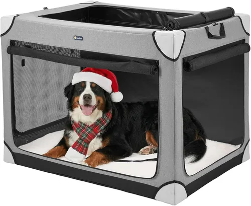 Veehoo Jaula grande para perros para interiores y exteriores, portátil, plegable, para perros, 42 pulgadas, suave, plegable, con ventanas de malla
