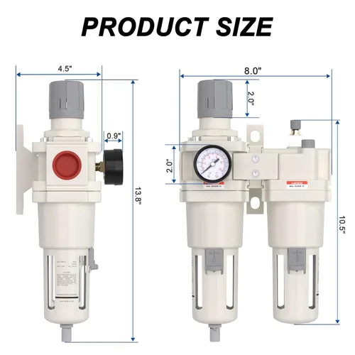Miniatura 2 de AIRZOE 1" NPT Regulador de Filtro de Aire Comprimido Lubricador Combo, Separador de Agua para Compresor de Aire AC5010-10, Elemento de Latón de 5