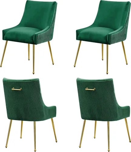 Miniatura 22 de WUTUTUEE Juego de 2 sillas de comedor de terciopelo, patas doradas, sillas decorativas tapizadas de terciopelo, diseño de respaldo plisado y asa