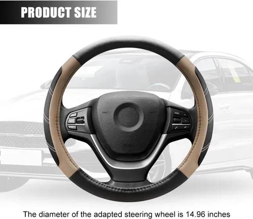 Miniatura 2 de Zpana Funda para volante de automóvil, de piel de fibra de carbono de 15 pulgadas, protector antideslizante para volante con forro, accesorios