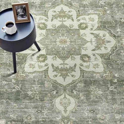 Miniatura 7 de Poeti Alfombra lavable, ultrafina de 9 x 12 pies, antideslizante, alfombra grande para sala de estar, dormitorio, alfombra floral vintage, alfombra