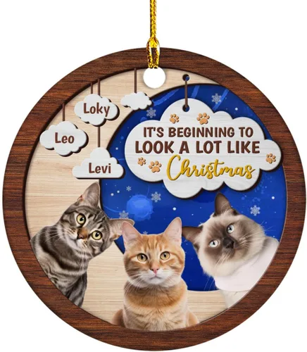 Miniatura 11 de Meowy Catmas - Divertido sombrero de Papá Noel con foto de gato, adorno de Navidad personalizado, regalos para gato, mamá, papá, lindo árbol