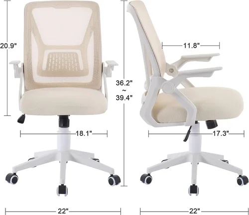 Miniatura 3 de VECELO Silla de oficina ergonómica giratoria de respaldo medio con brazos ajustables, soporte lumbar de malla para trabajo de computadora