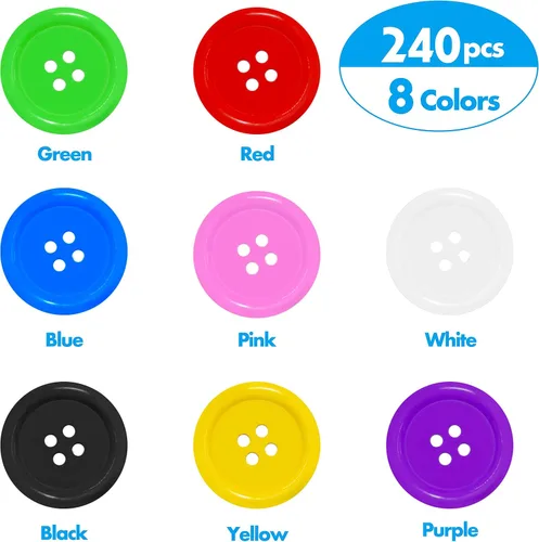 Miniatura 2 de 240 piezas en 8 colores redondos, multicolor, 4 agujeros, botones de resina de 0.984 in para manualidades de costura (1 pulgada)