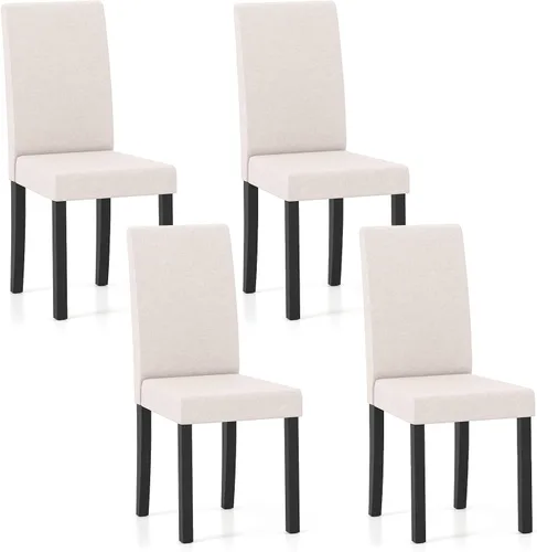 Miniatura 11 de Giantex Juego de 2 sillas de comedor tapizadas, sillas de cocina de tela moderna de mediados de siglo con patas de madera de goma, asiento acolchado