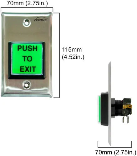 Miniatura 2 de Visionis Pulsar para salir botón VIS-7000 Interior verde cuadrado Solicitud de salida de acero inoxidable para control de acceso de puerta con luz