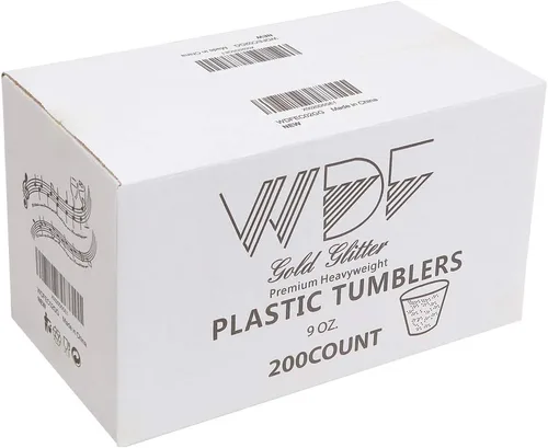 Miniatura 5 de WDF 200 vasos dorados de 9 onzas, desechables de alta calidad, para boda, con purpurina dorada, para fiestas, baby shower, boda, primavera
