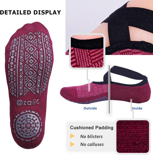 Miniatura 89 de Ozaiic - Calcetines de yoga para mujer con correas y agarres antideslizantes, ideales para pilates, Pure Barre, ballet, danza y entrenamiento