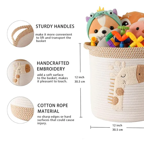 Miniatura 5 de Cestas de almacenamiento de juguetes tejidas de cuerda de algodón para niños, cestas de manta para sala de estar, organizador de juguetes con Jirafa