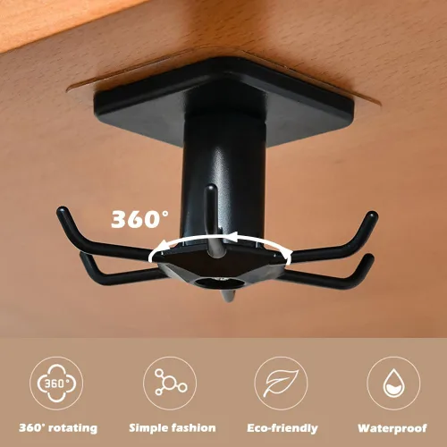 Miniatura 3 de 4 ganchos para utensilios de cocina debajo del gabinete, rotación de 360°, adhesivo sin uñas, estante colgante para utensilios de cocina