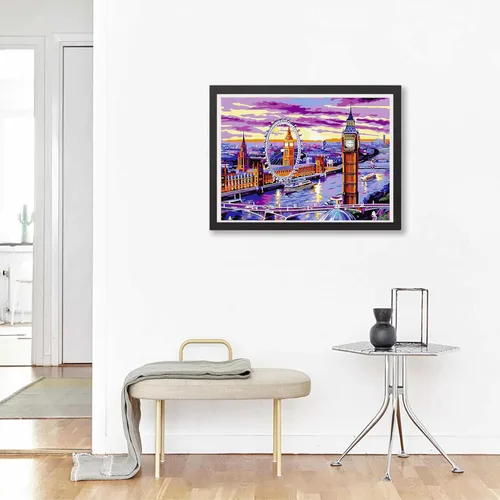 Miniatura 4 de Kaliosy Kits de pintura de diamantes 5D para adultos de ciudad por números, pintura con diamantes, paisaje artístico, taladro completo, decoración