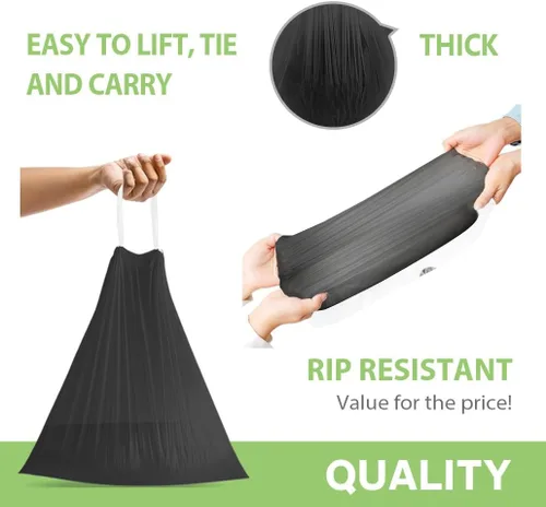 Miniatura 59 de Bolsas de basura de 7 galones, 100 unidades, bolsas de basura con cordón resistentes de Teivio, bolsas para papeleras de baño, bolsas de plástico