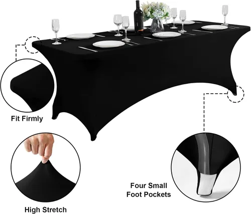Miniatura 5 de SuperO - Paquete de 2 manteles de elastano impermeables para mesas de 6 pies, mantel elástico universal ajustable para fiestas, banquetes, bodas
