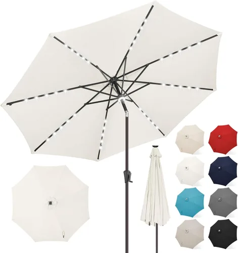 Miniatura 16 de FLAME&SHADE Sombrilla de patio con luz solar de 7.5 pies, 24 luces LED, sombrilla para exteriores con luz envolvente central, sombrilla de mesa