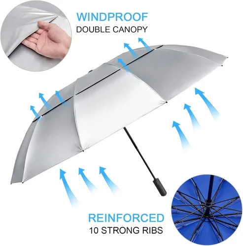 Miniatura 46 de G4Free Paraguas de golf grande de 42/46/54/62 pulgadas, paraguas compacto de viaje inverso, 10 varillas, resistente al viento para lluvia, doble