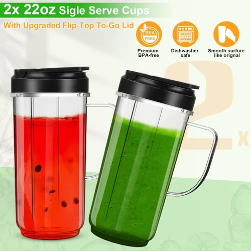 Miniatura 3 de Paquete de 2 tazas mezcladoras Magic Bullet de 22 onzas con tapa abatible para llevar, taza de repuesto con asa, compatible con tazas y tazas Magic