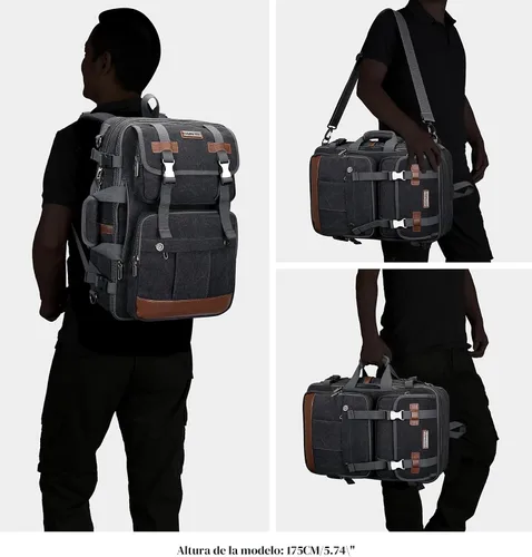 Miniatura 2 de Mochila de lona WITZMAN con puerto de carga USB, mochila grande de viaje, equipaje de mano, apta para laptops de 17 pulgadas, para hombres, Negro
