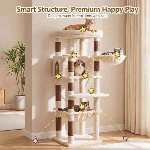 Miniatura 9 de Heybly Árbol para gatos, torre estable de esquina de 53.1 pulgadas para gatos grandes de interior, condominio para gatos bien estructurado