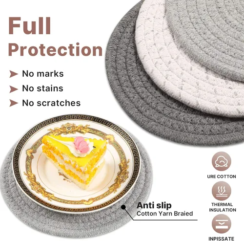 Miniatura 3 de Patelai 7 soportes para ollas de cocina y guantes de bolsillo resistentes al calor con lazo para colgar, soporte cuadrado lavable para ollas