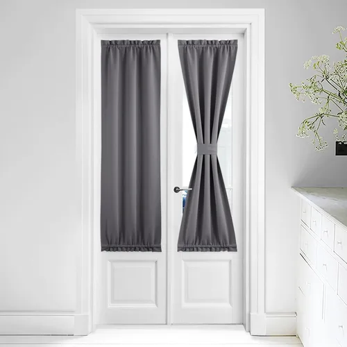 Miniatura 219 de NICETOWN Cortinas opacas unicolor con aislamiento térmico para puerta francesa, granja, oscurecimiento de habitación, puertas y ventanas de Marrón