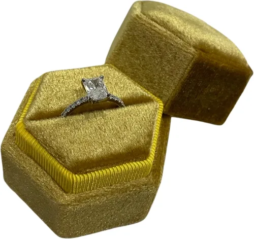 Miniatura 10 de Caja de anillo hexagonal de terciopelo, 1 ranura para compromiso y ceremonia de boda, exhibición plana y almacenamiento (azul claro)