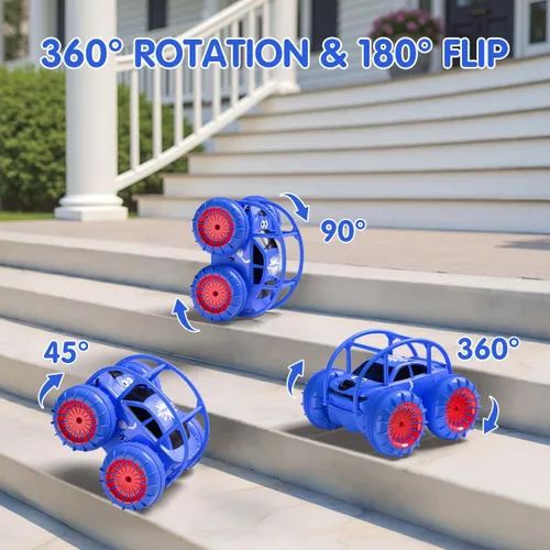Miniatura 3 de Coche de control remoto, carga directa rápida, coches RC anfibios giratorios de 360° con LED recargable, coche de acrobacias 2.4Ghz 4WD todo