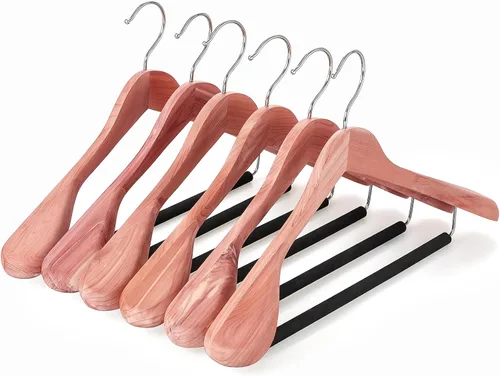 TOPIA HANGER Perchero de madera de cedro rojo americano sin acabado, perchas de madera de lujo para trajes y chaquetas, hombro ancho con barra