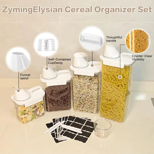 Miniatura 6 de Juego de 6 organizadores herméticos para cereales, 60.9 fl oz y 77.8 fl oz, en total, 417 onzas, almacenamiento de alimentos secos para alimentos