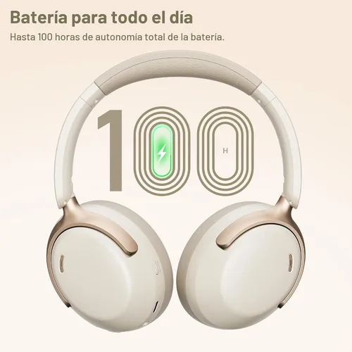 Miniatura 5 de LORELEI QC30 Auriculares híbridos con cancelación activa de ruido, Bluetooth inalámbrico sobre la oreja, piel proteica beige, control activo