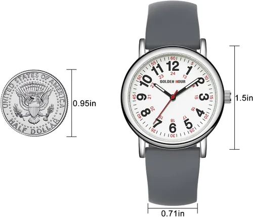 Miniatura 4 de GOLDEN HOUR Reloj de enfermera impermeable para profesionales médicos, estudiantes, mujeres y hombres, esfera luminosa de fácil lectura, 24 horas