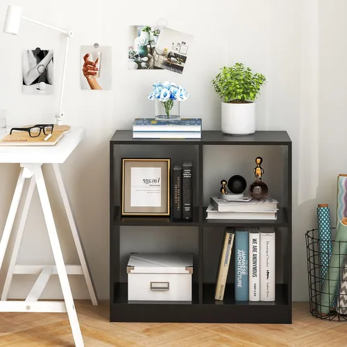 Miniatura 2 de Giantex Estantería de 4 cubos color negro – Estantería abierta independiente de 2 niveles con dispositivo antivuelco, organizador de almacenamiento