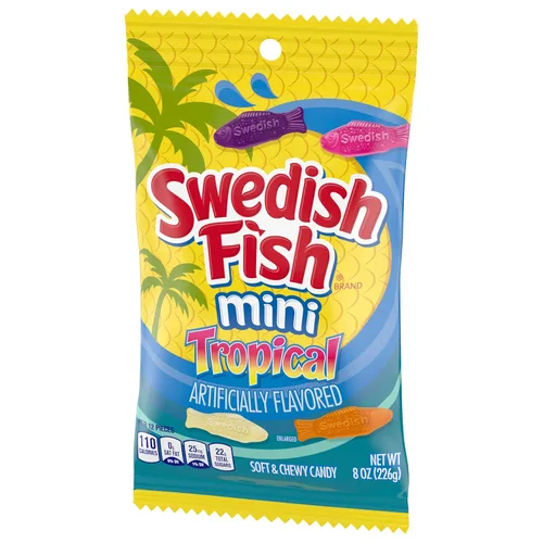 Miniatura 15 de SWEDISH FISH Mini caramelo tropical suave y masticable, caramelo a granel, bolsas de 12 - 8 onzas