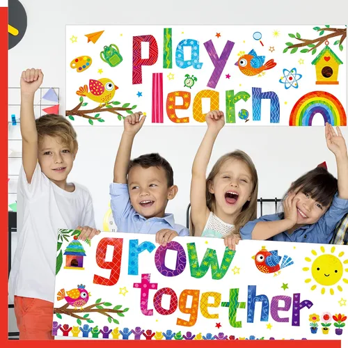 Miniatura 7 de Cartel de Banner para Aula, 2 Piezas de Decoración de Tablón de Anuncios Coloridas, Carteles Motivacionales para Escuela y Aula de Jardín