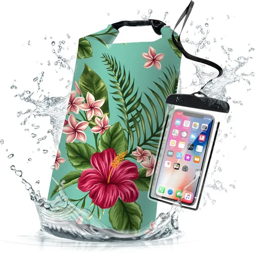 Bolsa impermeable y seca de Cliduli, mochila tropical de verano con acuarela de hibisco, parte superior enrollable, bolsa flotante y ligera de