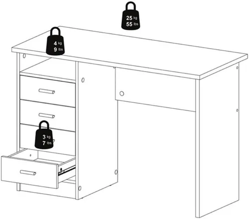 Miniatura 10 de Tvilum Escritorio con 4 cajones, grano de madera negro