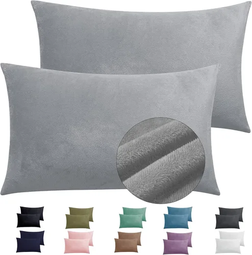 Paquete de 2 fundas de almohada estándar de terciopelo con cremallera, súper suaves y acogedoras, fundas de almohada de franela difusa de lujo con