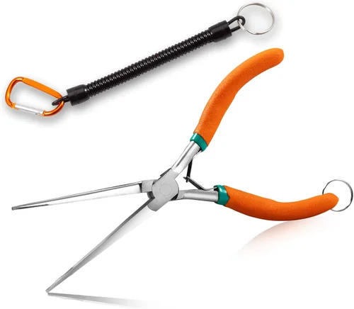 Miniatura 14 de SPEEDWOX Alicates de punta de aguja de largo alcance de 7 pulgadas con dientes, alicates de bucle de alambre de precisión extra largos con cordón