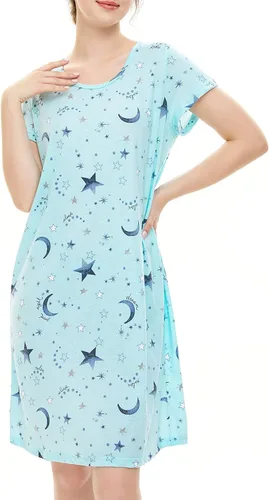 Miniatura 2 de American Trends Camisones para mujer, de algodón, de manga corta, vestido de noche, casual, pijama suave, ropa de dormir