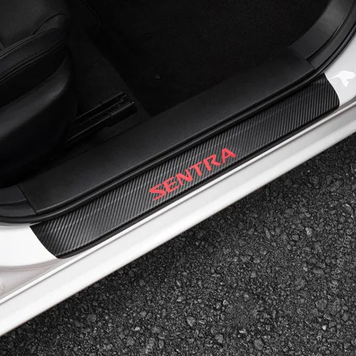 Miniatura 7 de LEXLEY, Con logotipo SENTRA para Nissan Sentra 2020-2026 Sentra - Protector de umbral de puerta de cuero estilo fibra de carbono antisuciedad Azul