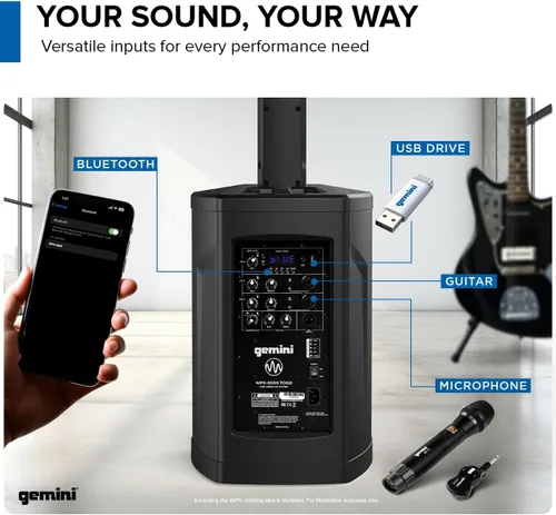 Miniatura 7 de Sistema PA con batería Gemini - Altavoces de línea en arreglo inalámbrico con subwoofer, arreglo de columna de 1000W, mezclador incorporado, batería