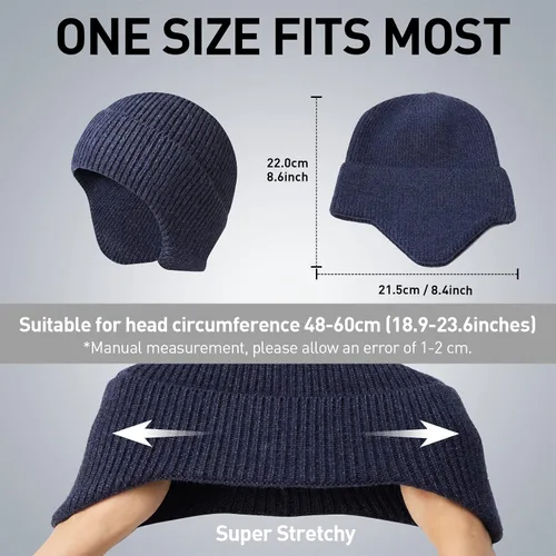 Miniatura 6 de Arcweg Gorro de punto de invierno para hombres y mujeres, gorro de punto cálido con orejera, elástico, resistente al viento, gorro de calavera