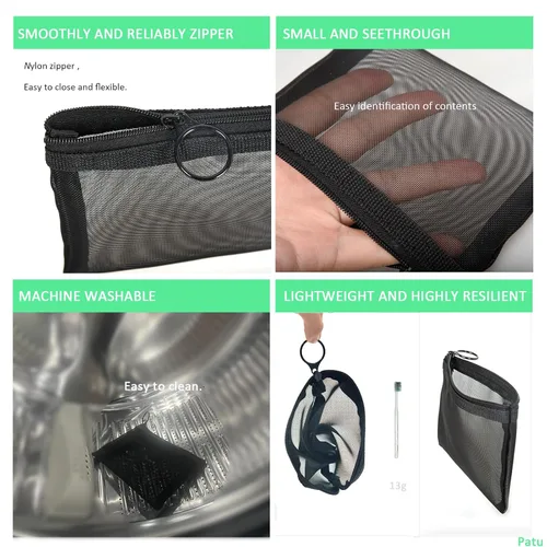 Miniatura 7 de Patu Bolsas de malla con cremallera, organizador de accesorios cosméticos de maquillaje de belleza, kit de aseo de viaje, bolsa de almacenamiento