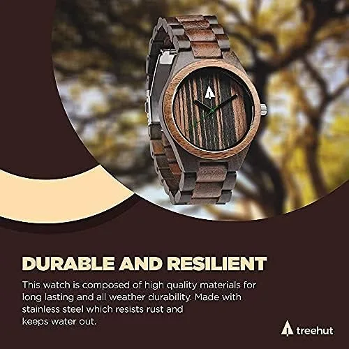 Miniatura 5 de treehut Reloj de madera para hombre con correa de madera ajustable y hebilla de acero inoxidable, reloj analógico de cuarzo japonés con caja