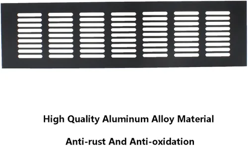 Miniatura 4 de 2 fundas para ventilación de aire, rejilla de ventilación de aleación de aluminio negro rectangular con listones de metal para armario, estufa