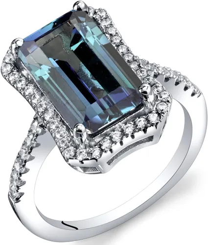 PEORA Anillo de Alexandrita de imitación para mujer, plata de ley 925, diseño octágono real de 4.25 quilates que cambia de color, 0.472 x 0.276 in,