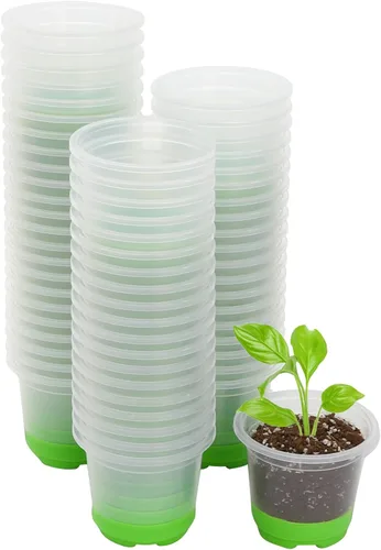 Miniatura 9 de MIXC Macetas de vivero engrosadas transparentes con base de silicona para fácil trasplante, 30 paquetes de 4 pulgadas, maceta transparente Verde