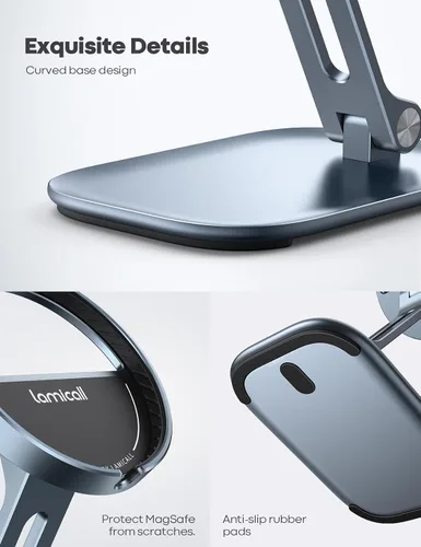 Miniatura 7 de Lamicall Soporte de teléfono para cargador MagSafe de 15 W de Apple, soporte de carga ajustable Collasple para escritorio, compatible con Airpods