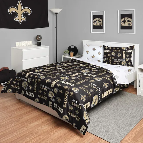 Miniatura 27 de FOCO Juego de ropa de cama unisex para adultos con logotipo del equipo de la NFL, sábanas y fundas de almohada, juego de ropa de cama de 5 piezas